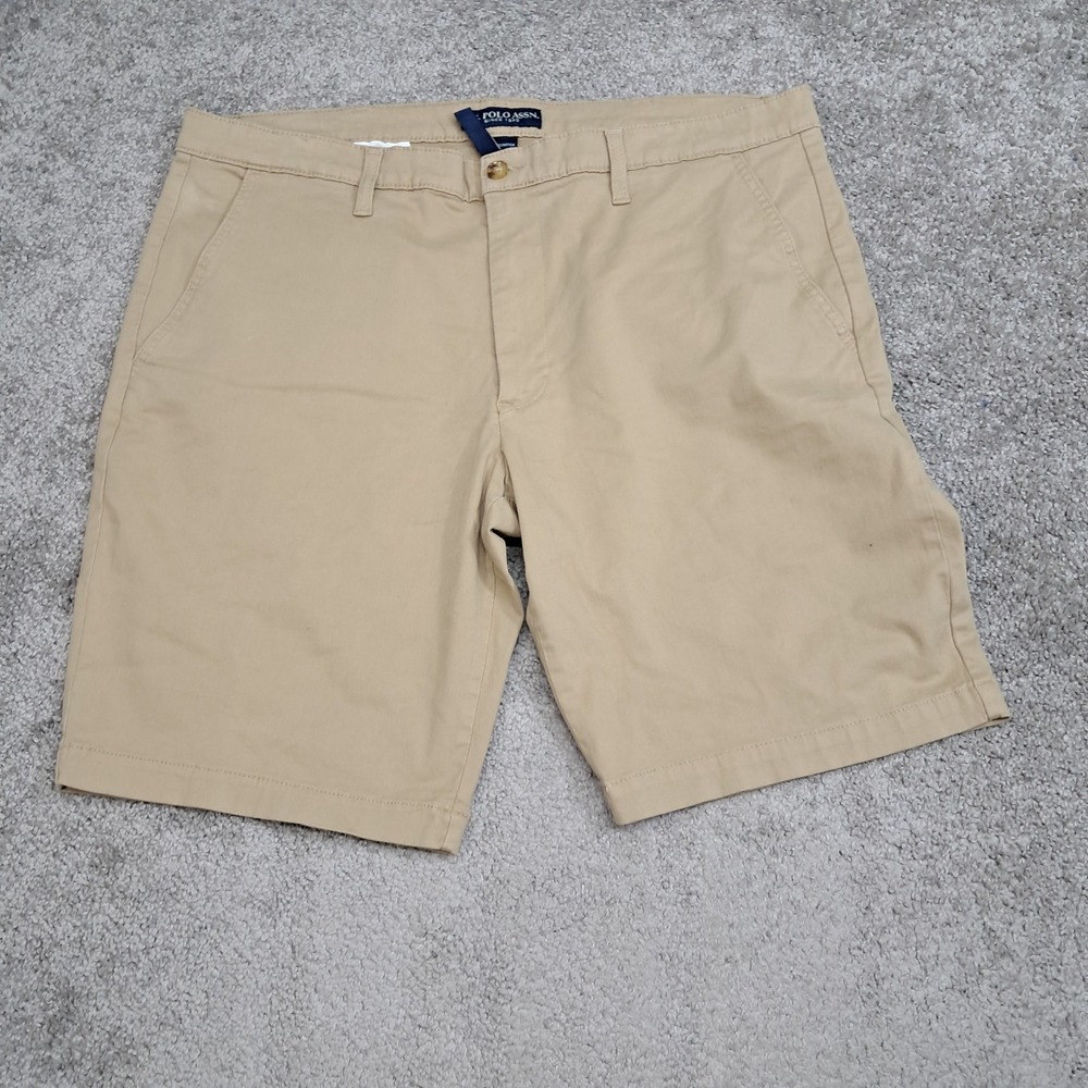 US Polo Assn Mens Khaki Activate Stretch Chino Shorts Size W40 Tan Flat Front